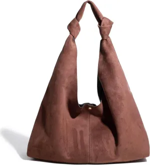 Women's Suede Slouchy Hobo Tote Knotted Shoulder Bag with Extra Pouch
