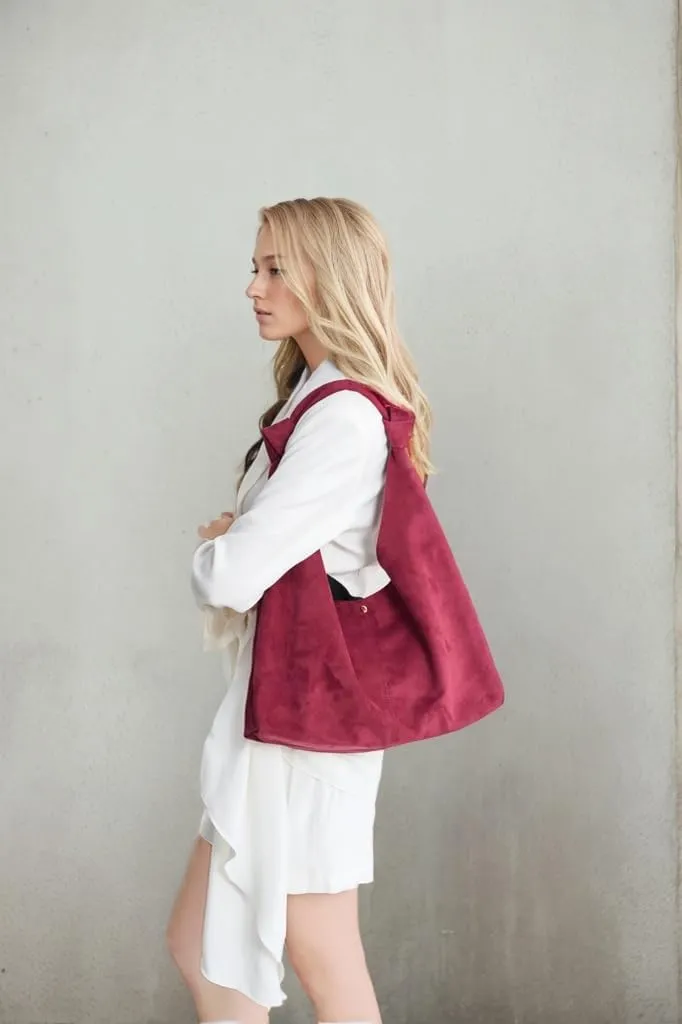 Women's Suede Slouchy Hobo Tote Knotted Shoulder Bag with Extra Pouch