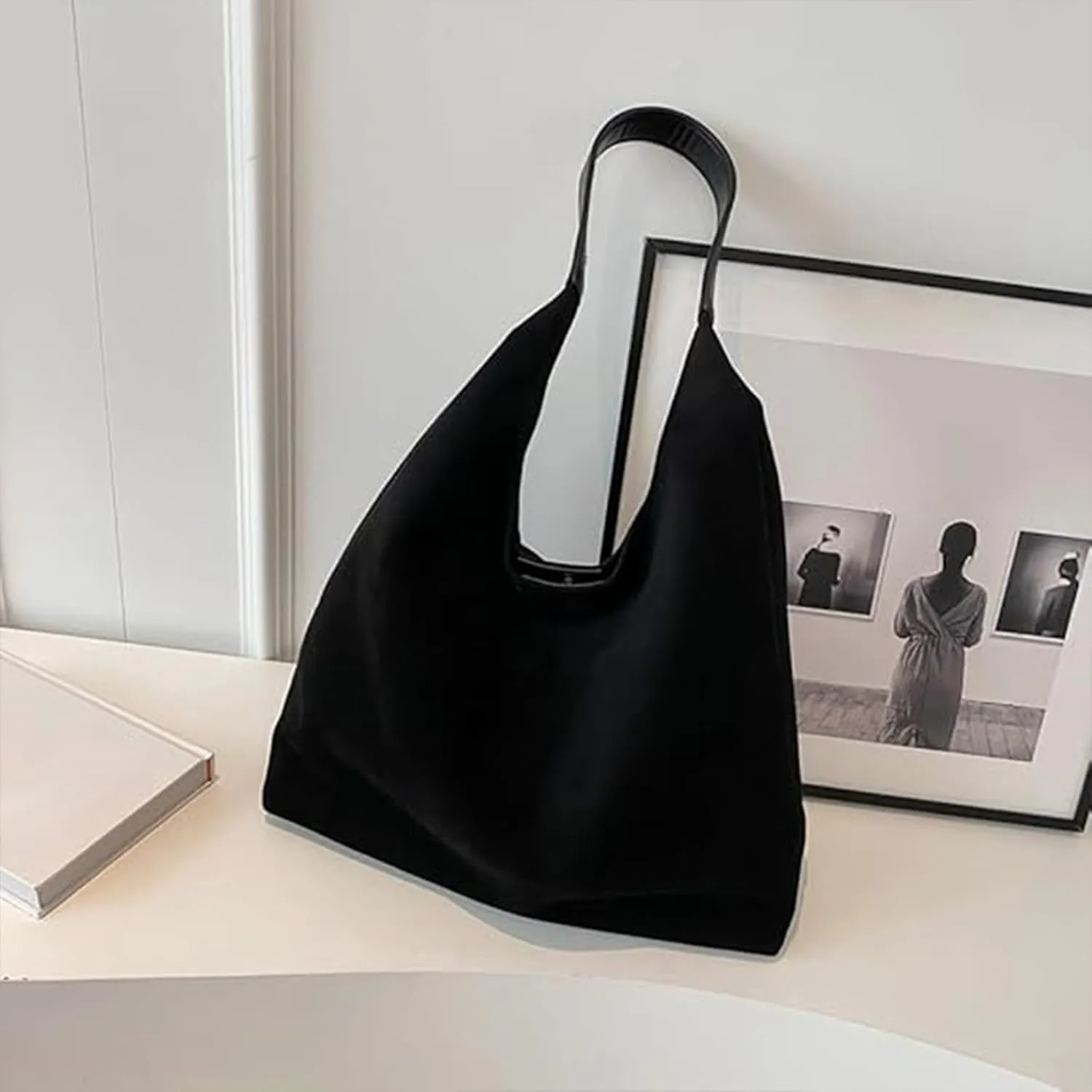 Women's Tote Bag for Work & Travel - Large Capacity Office Handbag with Suede Slouchy Design, Versatile Shoulder Bag