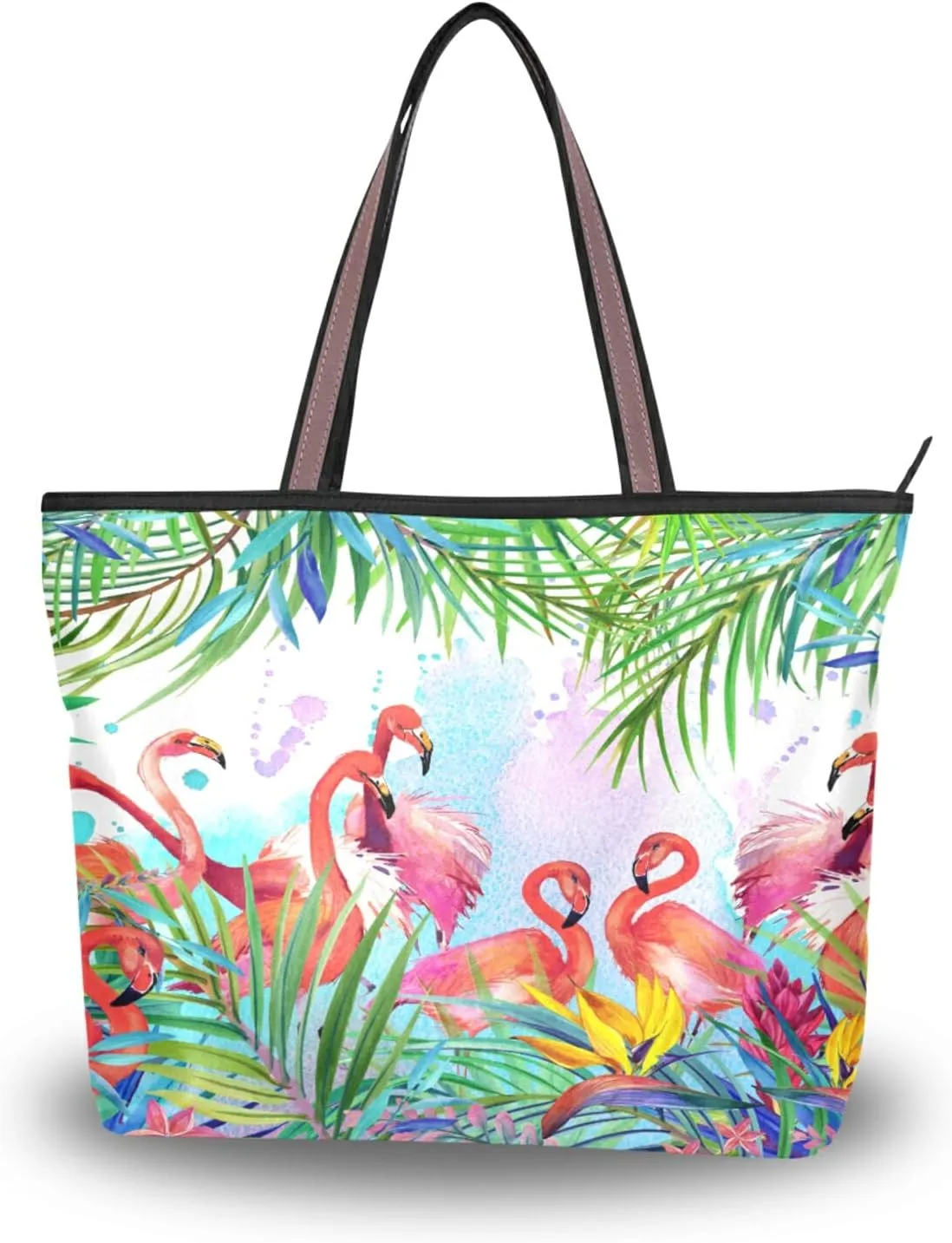 Women's Tote Purse with Pocket Tropical Handbag Polyester Tote Bag Flamingos