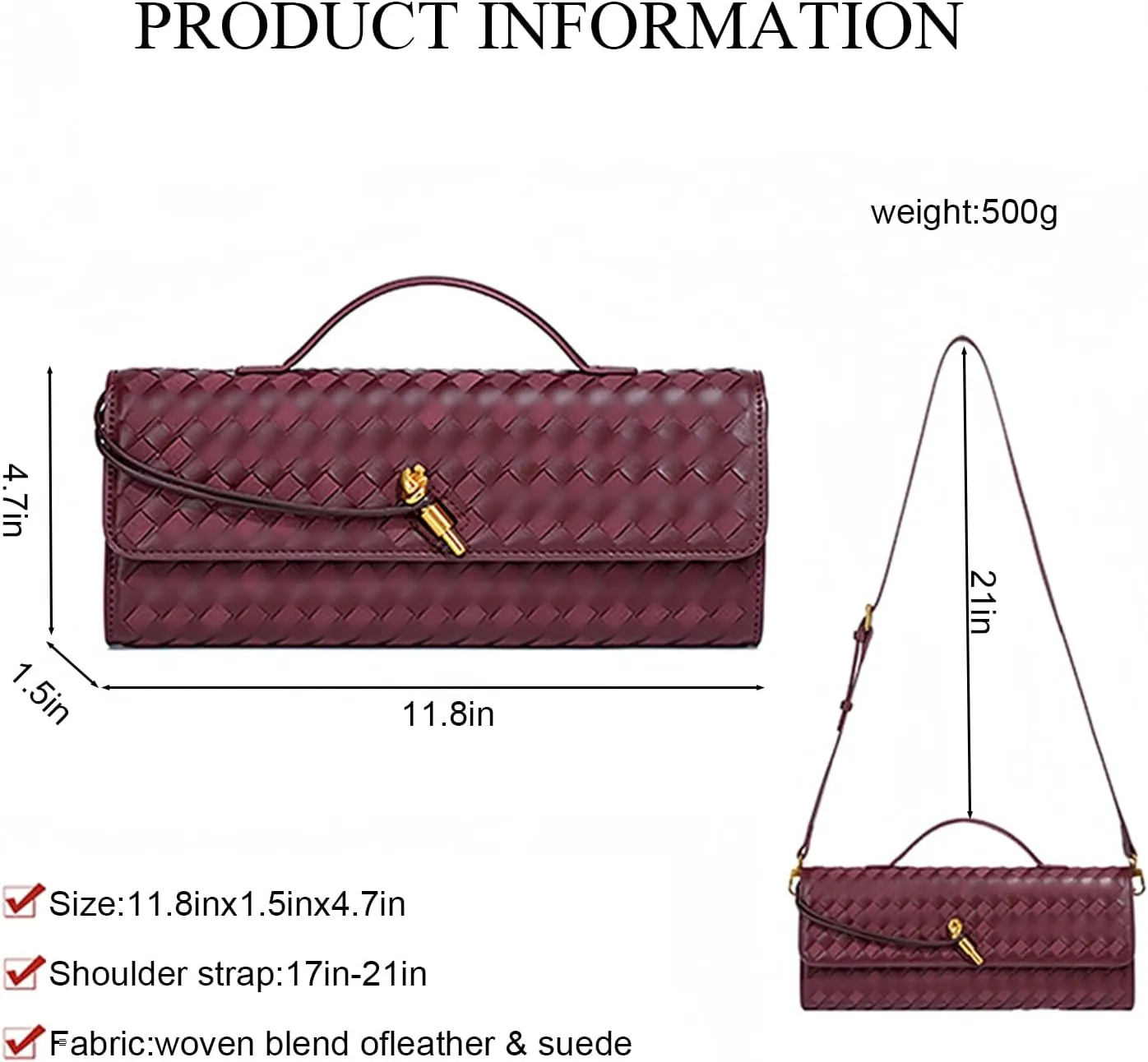 Women's Woven Suede and PU Leather Clutch Purse - Elegant Top-Handle Shoulder Crossbody Evening Bag with Detachable Strap