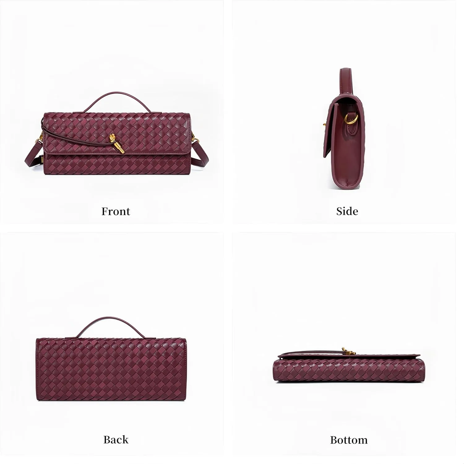 Women's Woven Suede and PU Leather Clutch Purse - Elegant Top-Handle Shoulder Crossbody Evening Bag with Detachable Strap