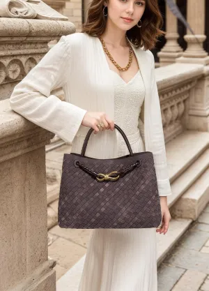 Woven Bag for Women, Suede Bag Top Handle Satchel PU Leather Tote Woven Purse Handbag Shoulder Bag