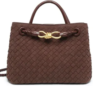 Woven Bag for Women, Suede Bag Top Handle Satchel PU Leather Tote Woven Purse Handbag Shoulder Bag