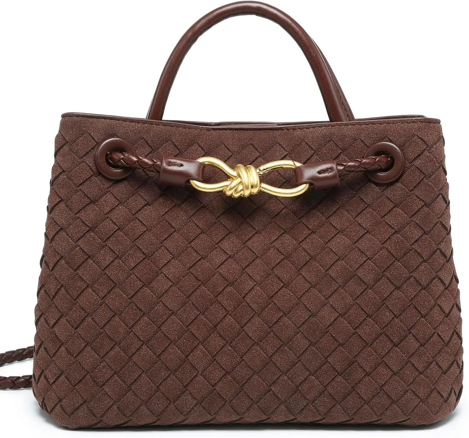 Woven Bag for Women, Suede Bag Top Handle Satchel PU Leather Tote Woven Purse Handbag Shoulder Bag