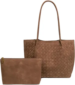 Woven Bag Suede Tote Handbag for Women PU Leather Shoulder Bag Suede Woven Underarm Purse Top Handle Handbag with Wallet 2025