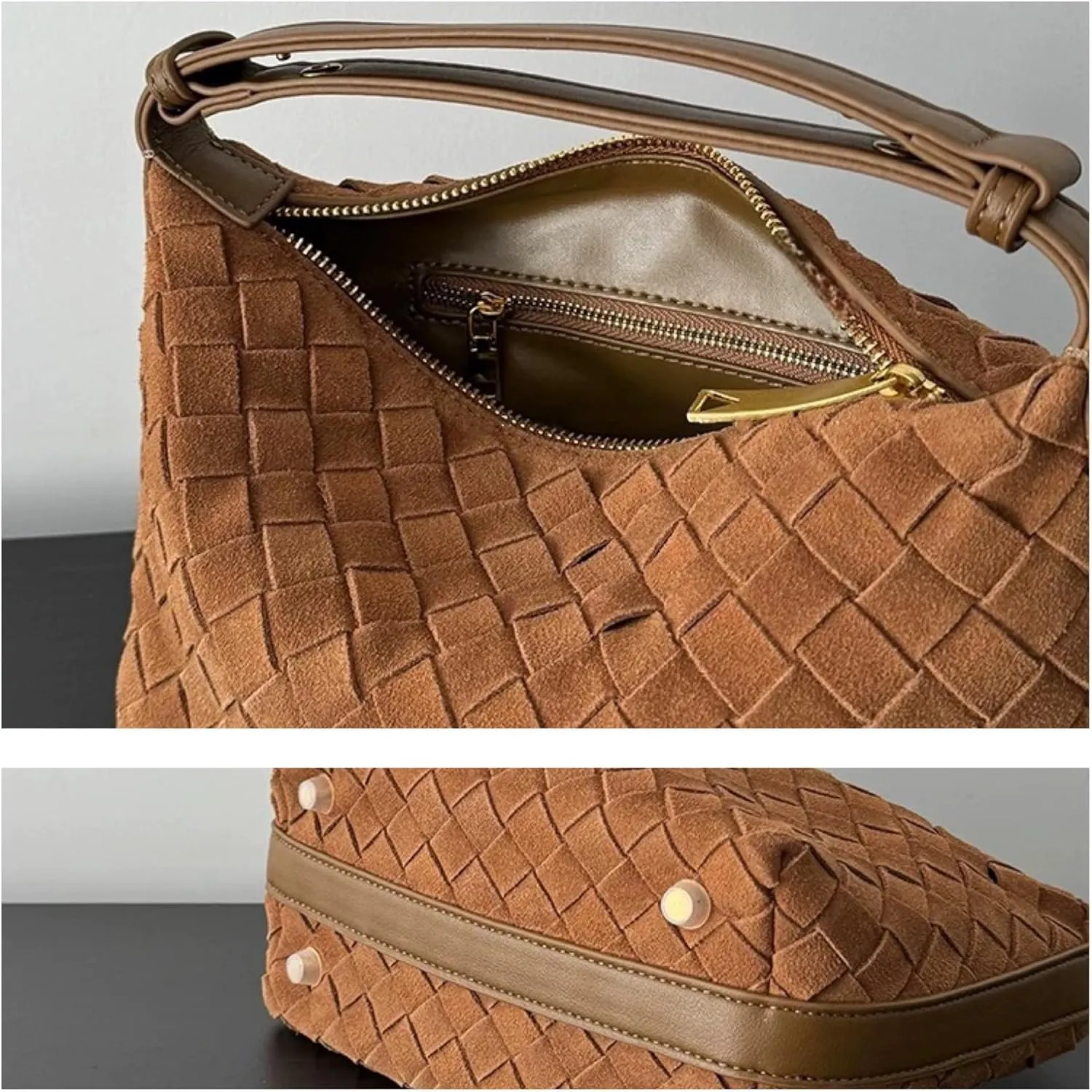 Woven Leather Bag Suede Purses for Women Woven Handbags for Women Hobo Bag Top Handle Satchel Handbag