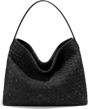 Woven Suede Shoulder Bag for Women Suede Hobo Bag Tote Elegant Handbag Satchel for Work Travel