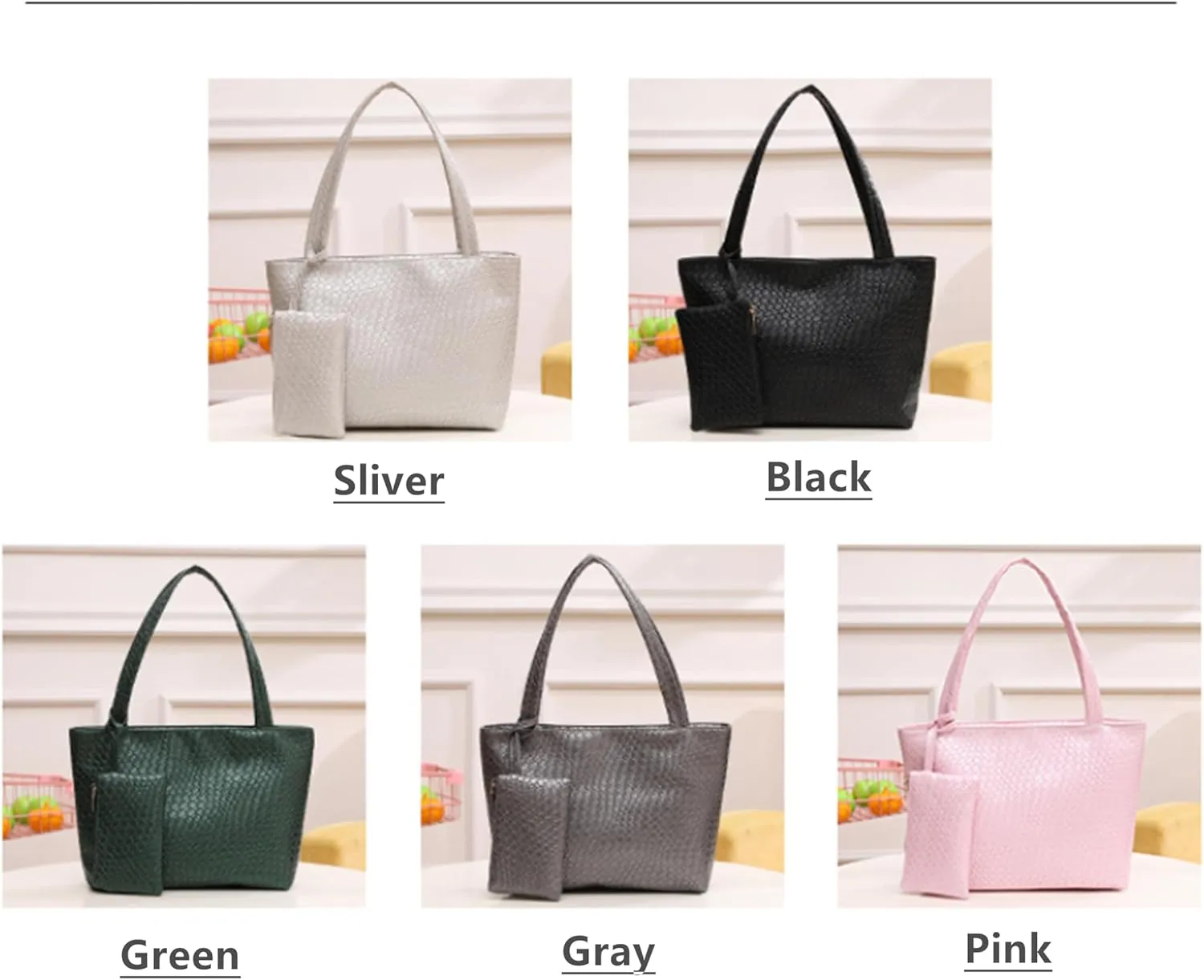 Woven Tote Bags Vegan Leather Purses and Handbags for Women Top Handle Ladies Shoulder Bags 2pc Set