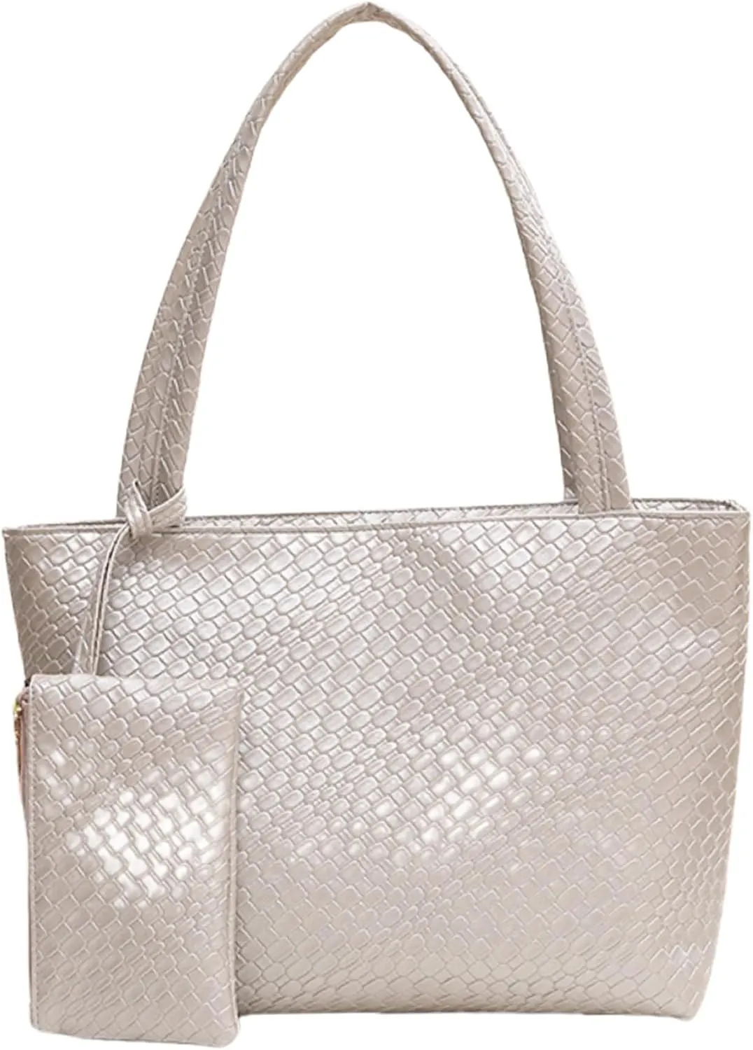 Woven Tote Bags Vegan Leather Purses and Handbags for Women Top Handle Ladies Shoulder Bags 2pc Set
