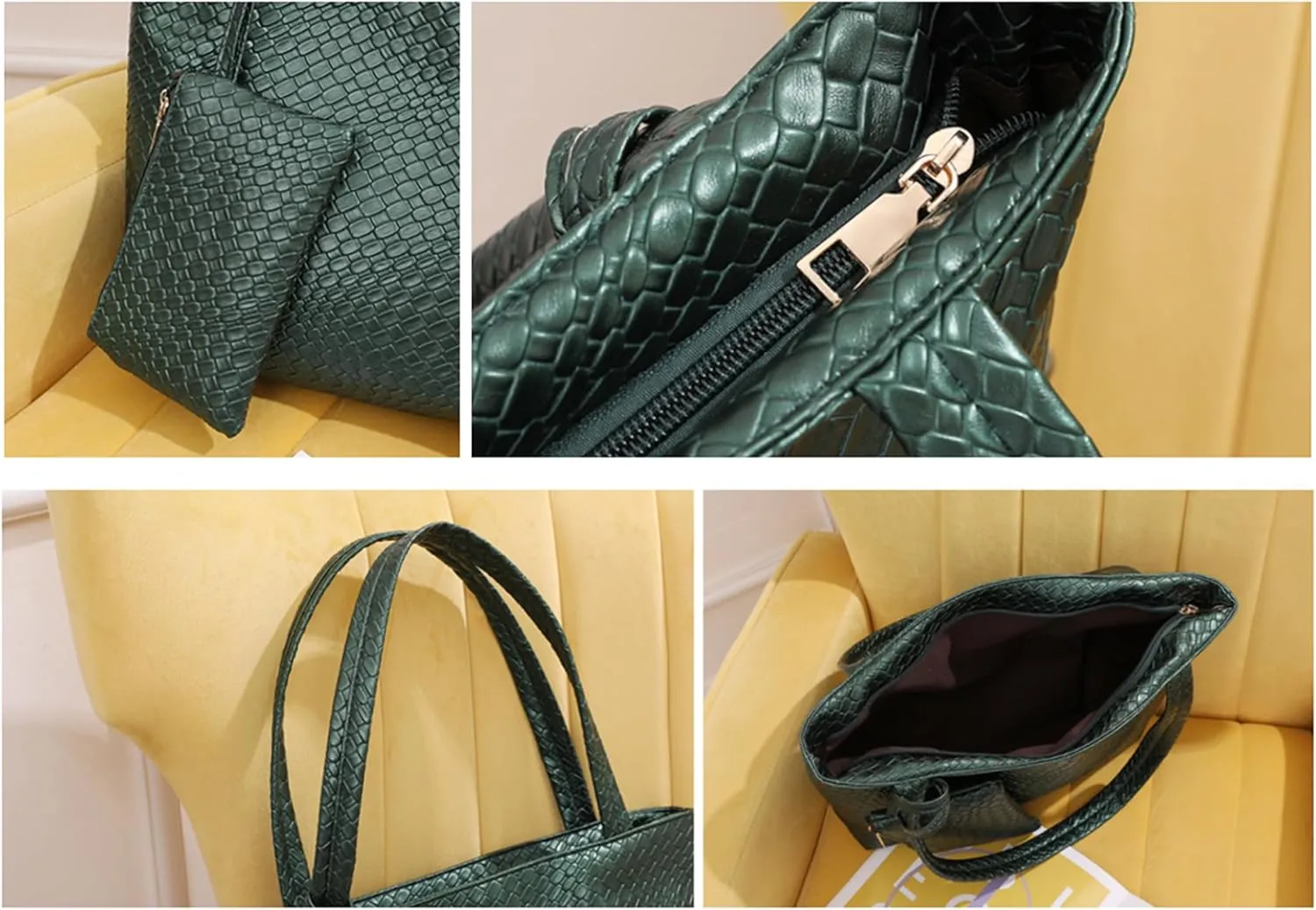 Woven Tote Bags Vegan Leather Purses and Handbags for Women Top Handle Ladies Shoulder Bags 2pc Set