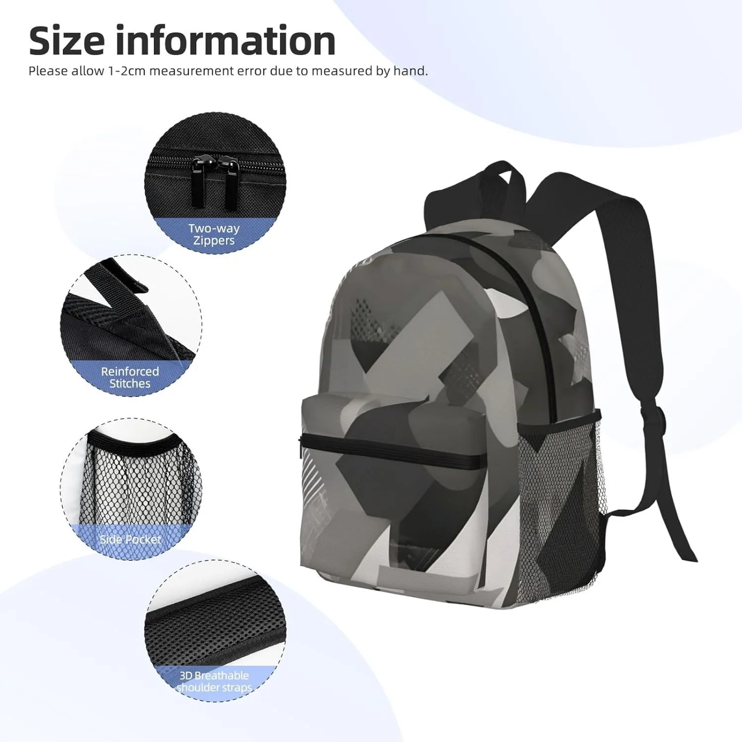 WURTON Abstract Gray Print Backpack Versatile Casual Bag For Travel, Work Sports Fashionable ï¼ŒBackpacks