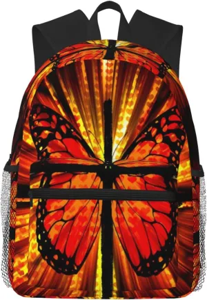 Wurton Orange Butterfly Print Multipurpose Casual Bag With Fashionable Travel,Work Outdoor Activities Backpack