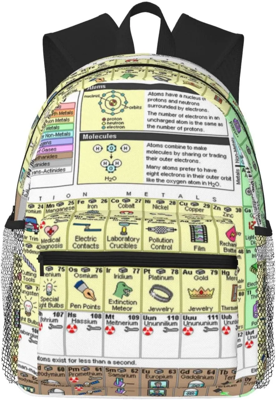Wurton Periodic Table Of Elements Print Multipurpose Casual Bag With Fashionable Travel,Work Outdoor Activities Backpack, Black
