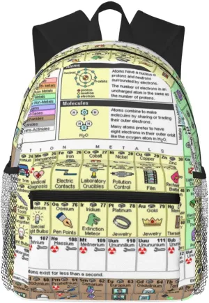 Wurton Periodic Table Of Elements Print Multipurpose Casual Bag With Fashionable Travel,Work Outdoor Activities Backpack, Black