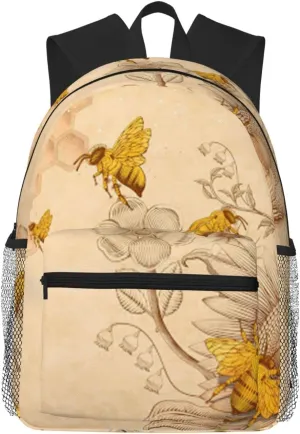Wurton Rural Honey Bees Flowers Print Multipurpose Casual Bag With Fashionable Travel,Work Outdoor Activities Backpack