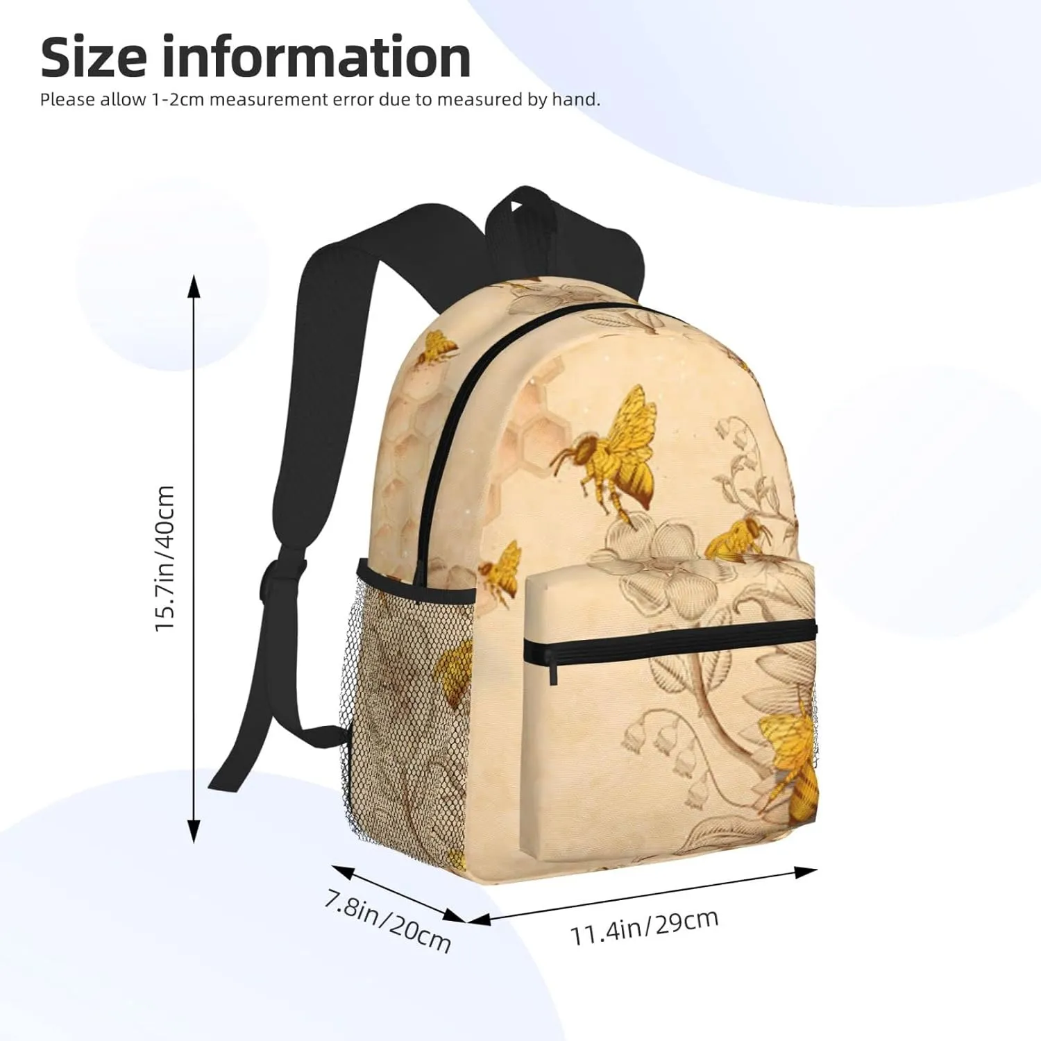 Wurton Rural Honey Bees Flowers Print Multipurpose Casual Bag With Fashionable Travel,Work Outdoor Activities Backpack