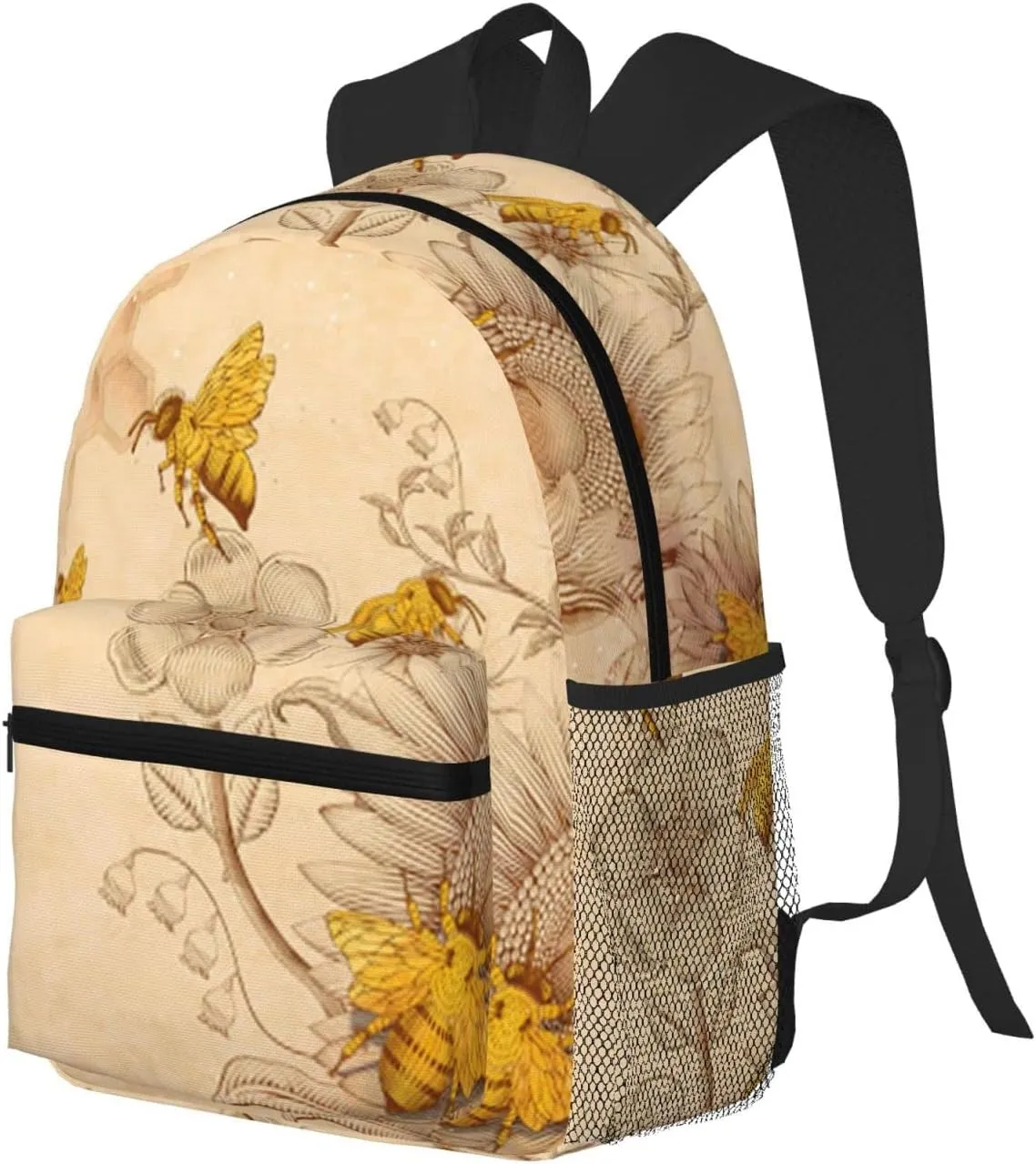 Wurton Rural Honey Bees Flowers Print Multipurpose Casual Bag With Fashionable Travel,Work Outdoor Activities Backpack