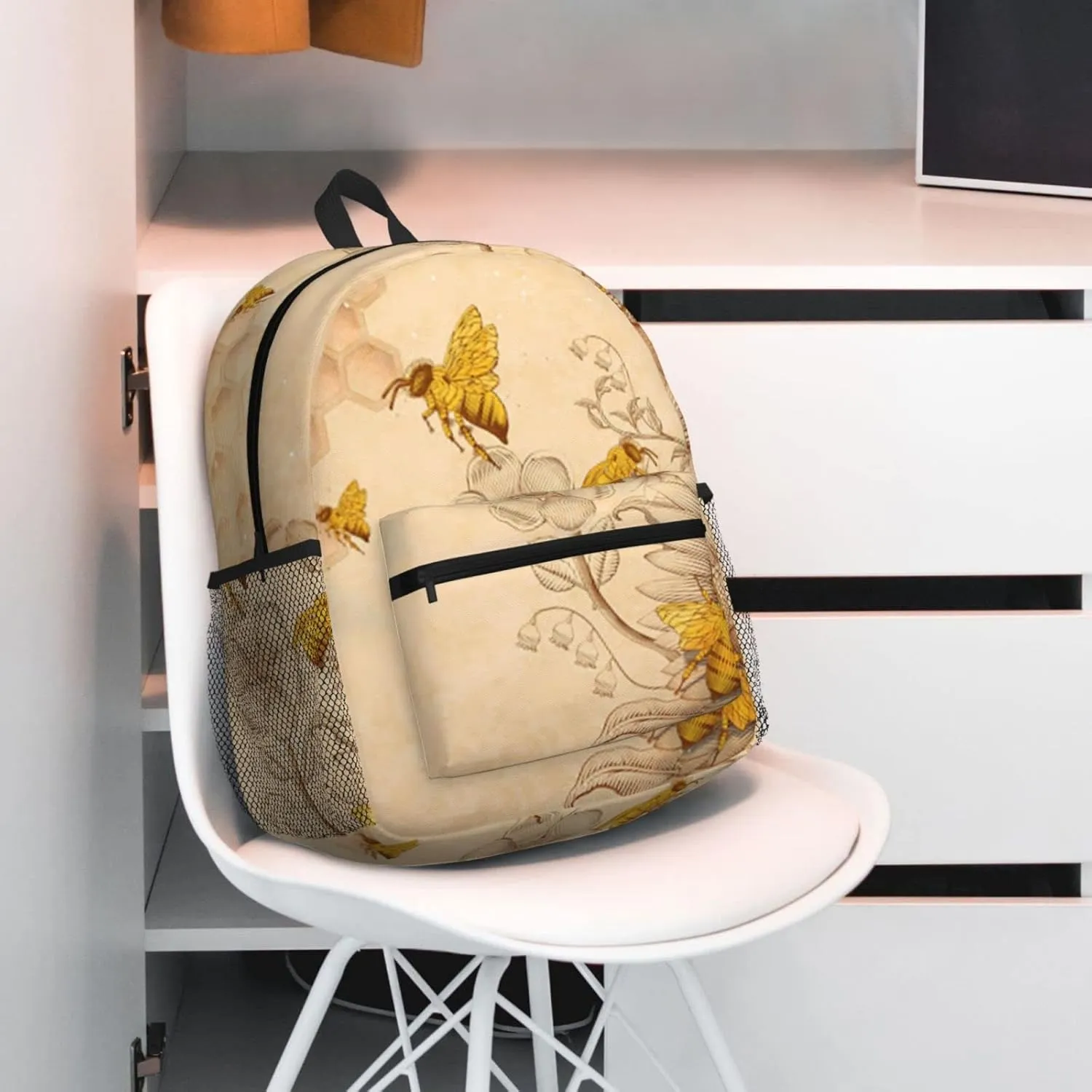 Wurton Rural Honey Bees Flowers Print Multipurpose Casual Bag With Fashionable Travel,Work Outdoor Activities Backpack