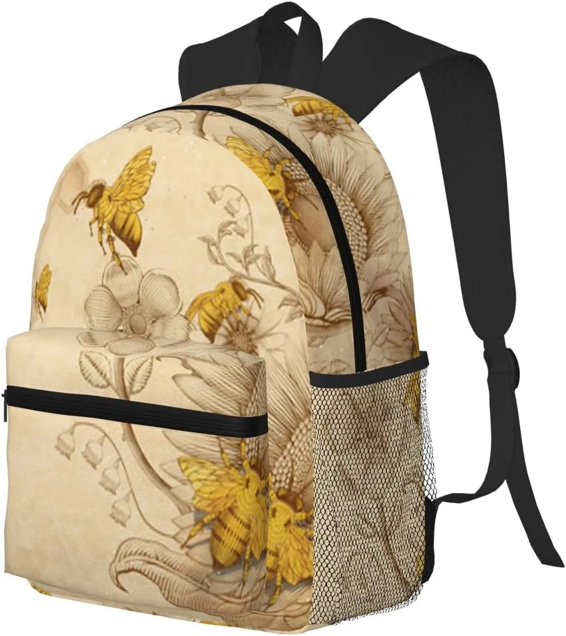 Wurton Rural Honey Bees Wildflowers Print Multipurpose Casual Bag With Fashionable Travel,Work Outdoor Activities Backpack