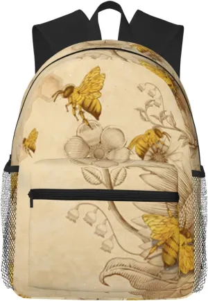 Wurton Rural Honey Bees Wildflowers Print Multipurpose Casual Bag With Fashionable Travel,Work Outdoor Activities Backpack