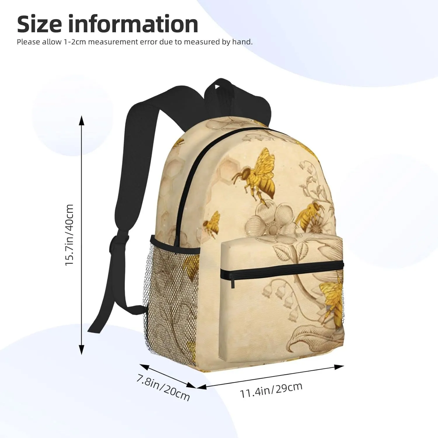 Wurton Rural Honey Bees Wildflowers Print Multipurpose Casual Bag With Fashionable Travel,Work Outdoor Activities Backpack