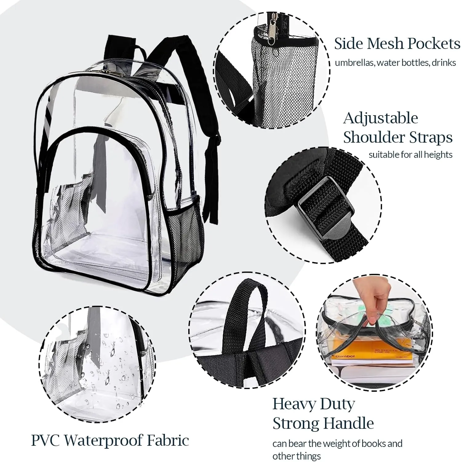 xrlsg Personalized Clear Backpack for Girls Boys Custom Name PVC Transparent Backpacks Perfect for School Office - Initial & Name 1