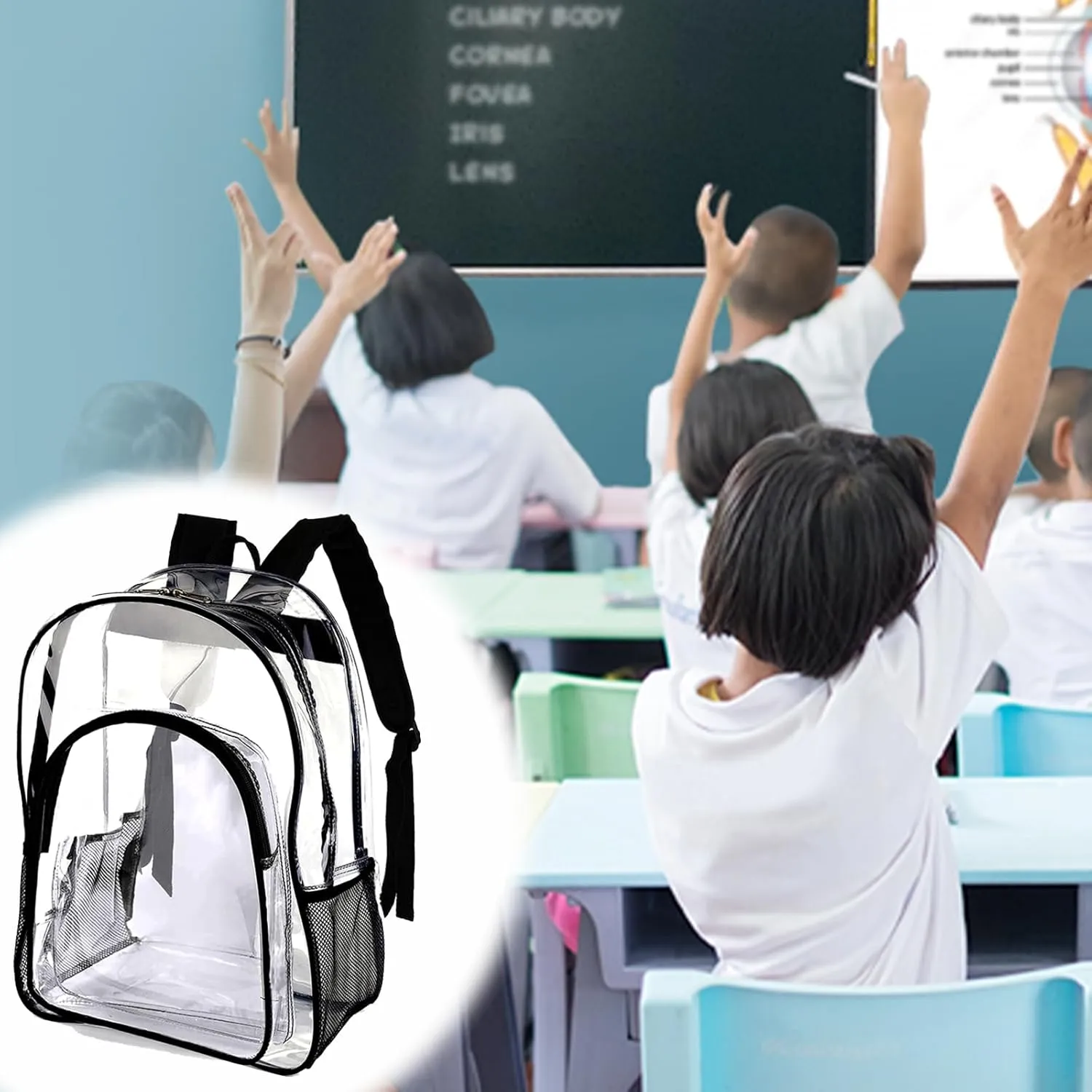 xrlsg Personalized Clear Backpack for Girls Boys Custom Name PVC Transparent Backpacks Perfect for School Office - Initial & Name 1
