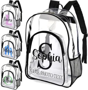 xrlsg Personalized Clear Backpack for Girls Boys Custom Name PVC Transparent Backpacks Perfect for School Office - Initial & Name 1