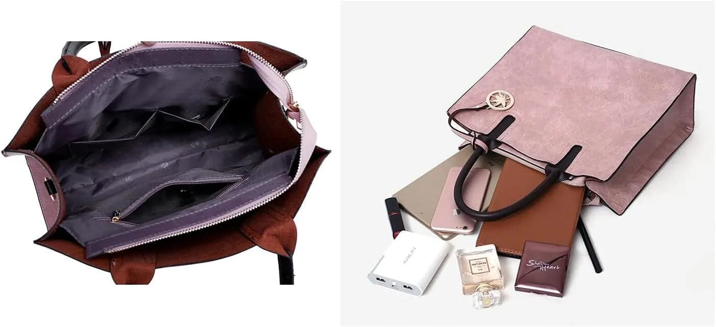 XXGJOALD-Women PU Leather Tote Hobo Shoulder Crossbody Bags 3pcs Satchel Clutches with Maple Leaf Tag