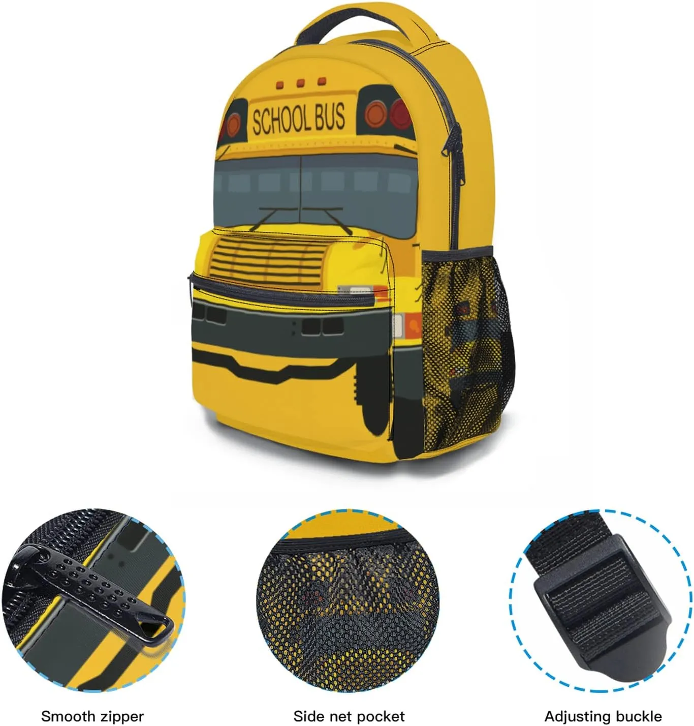 Yellow Bus Backpack With Adjustable Padded Shoulder Straps 17 Inch Daypacks For College Travel