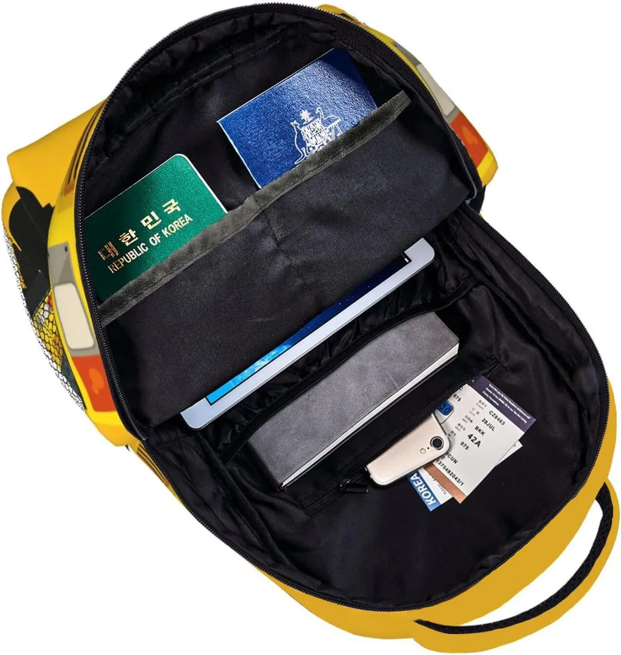 Yellow Bus Backpack With Adjustable Padded Shoulder Straps 17 Inch Daypacks For College Travel