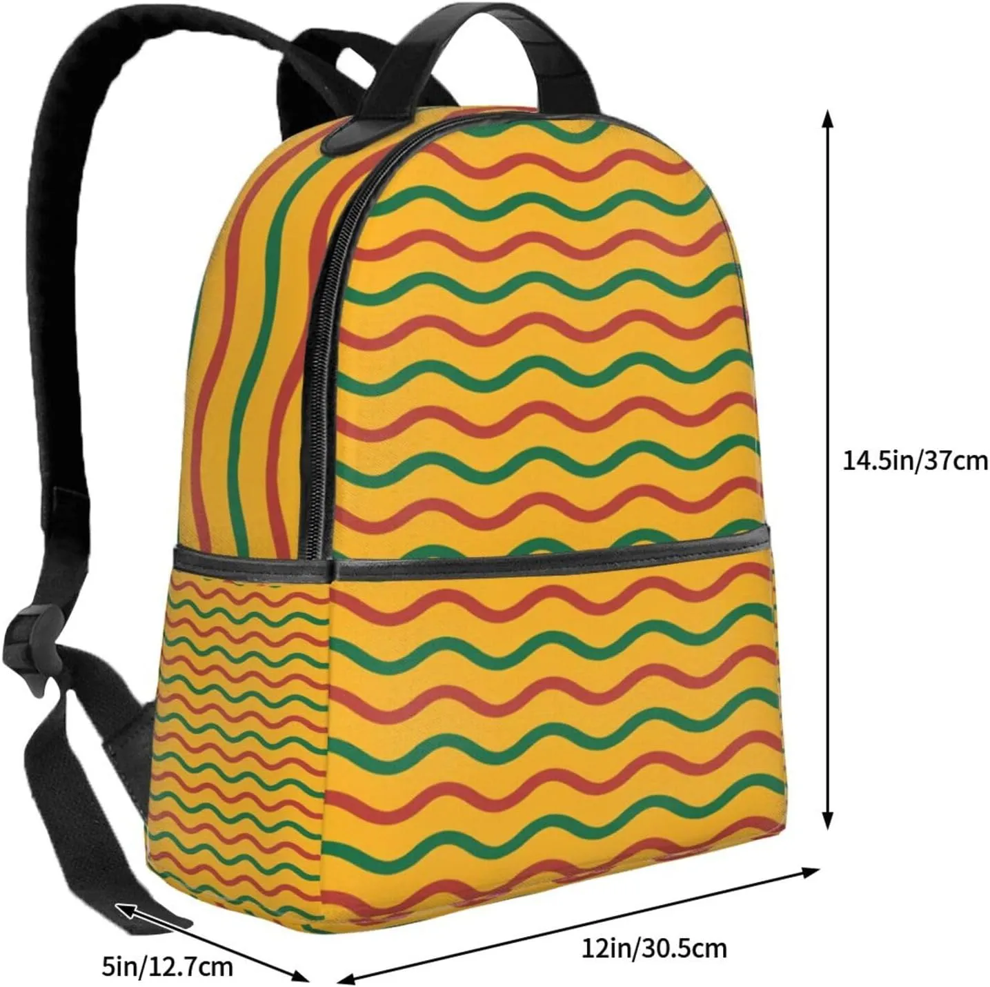 Yellow Green Red Lithuania Wavy Stripe Flag Casual Backpacks Laptop Backpack Carry-on Daypack Sports Travel Rucksack Lightweight Working Bag for Outdoor Hiking Cycling Walking