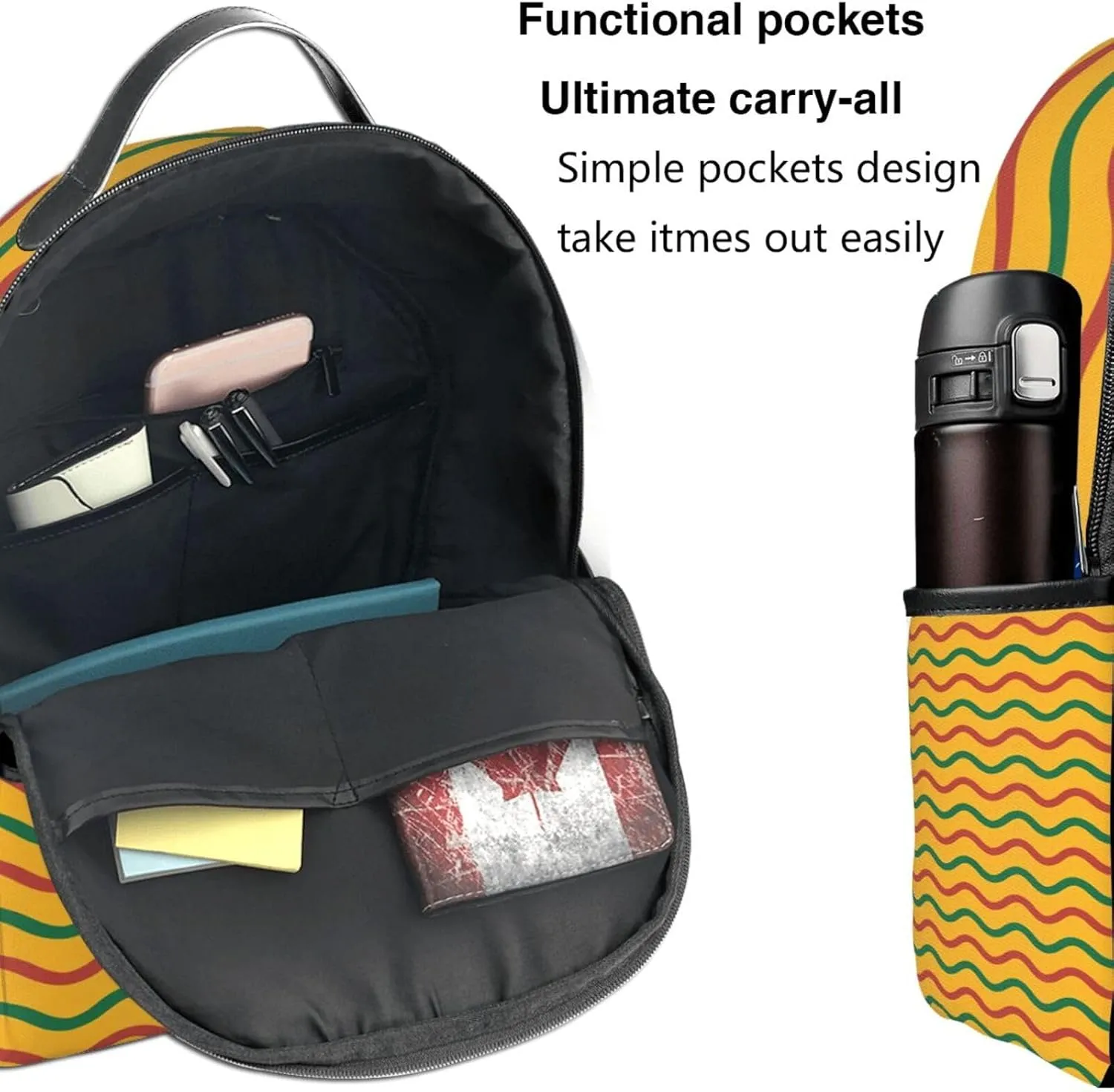 Yellow Green Red Lithuania Wavy Stripe Flag Casual Backpacks Laptop Backpack Carry-on Daypack Sports Travel Rucksack Lightweight Working Bag for Outdoor Hiking Cycling Walking