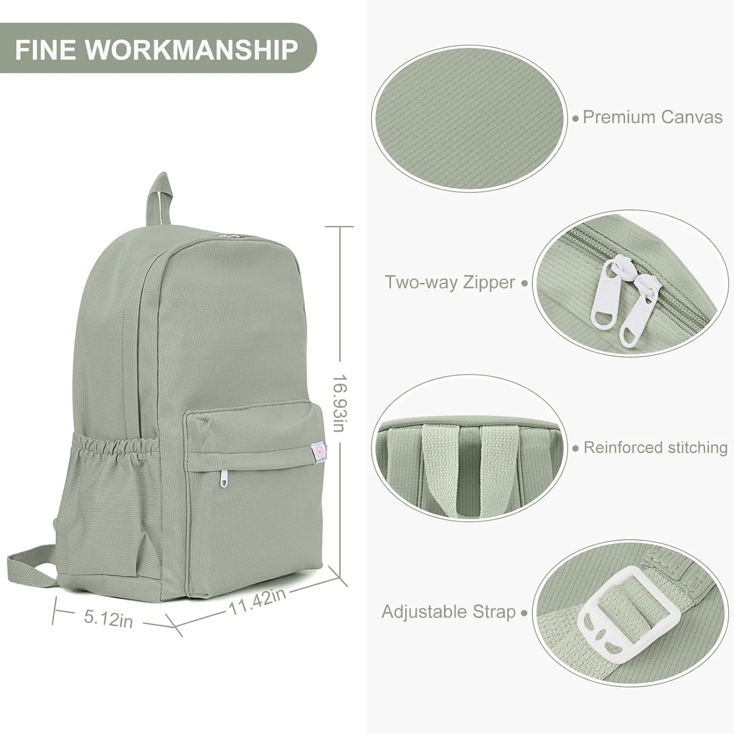 YFGBCX Cute Aesthetic Backpack for School College Student Solid Color Lightweight Classic Women Girls Laptop Casual Kawaii Travel, School, Work Green 16.93x11.42x5.12in