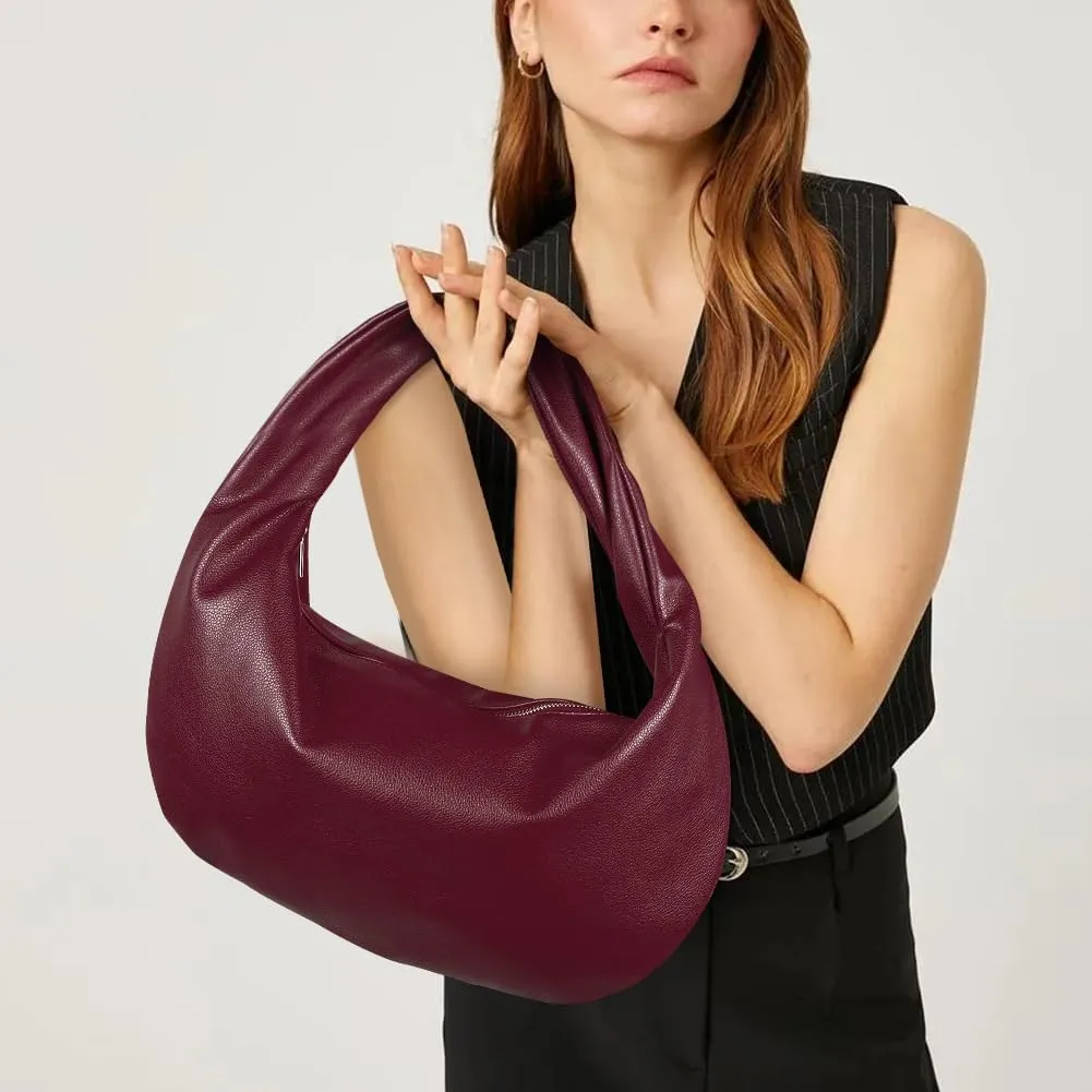 YFGBCX Hobo Bags for Women Slouchy Small Tote Bag Soft Leather Handbag Black Shoulder Bag Burgundy Red Purse