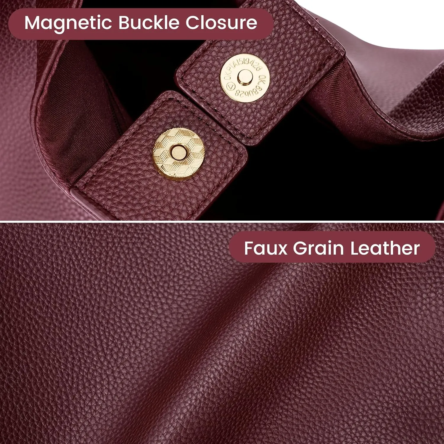 YFGBCX Slouchy Hobo Bag Vegan Leather Tote Bag for Women Burgundy Work Tote Bag College Hobo Handbag Red Shoulder Bag
