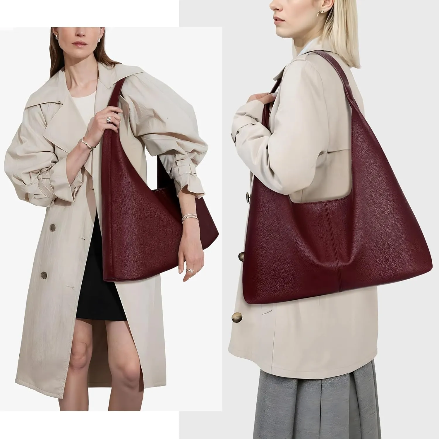 YFGBCX Slouchy Hobo Bag Vegan Leather Tote Bag for Women Burgundy Work Tote Bag College Hobo Handbag Red Shoulder Bag