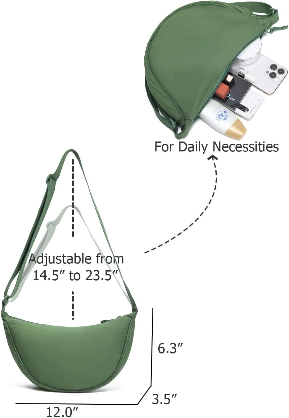 YIKOEE Crescent Bag for Women Men Small Sling Crossbody Bag with Half Moon Shape