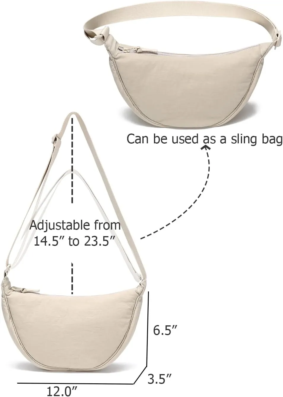 YIKOEE Crescent Bag for Women Men Small Sling Crossbody Bag with Half Moon Shape