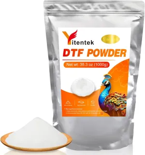 Yitentek DTF Powder - 1000g / 35.3oz White Digital Transfer Hot Melt Adhesive, DTF PreTreat Transfer Powder for All DTF and DTG Printers, DTF Hot Melt Adhesive Powder for All Fabric, 2.2LB