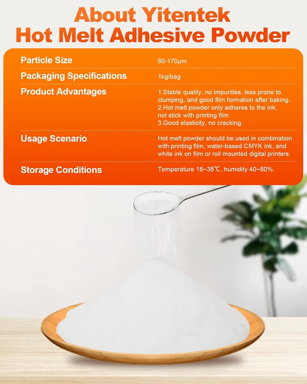 Yitentek DTF Powder - 1000g / 35.3oz White Digital Transfer Hot Melt Adhesive, DTF PreTreat Transfer Powder for All DTF and DTG Printers, DTF Hot Melt Adhesive Powder for All Fabric, 2.2LB