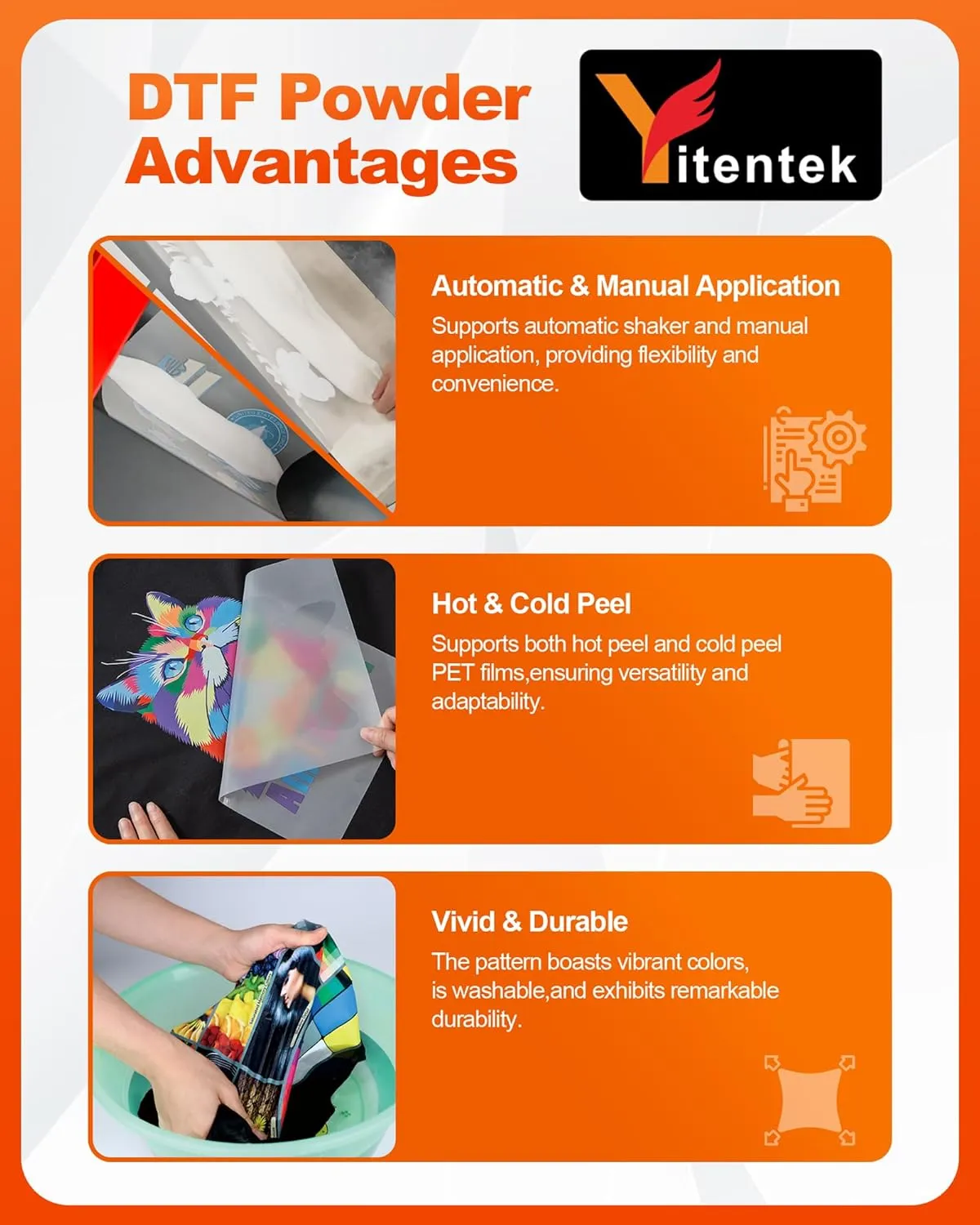 Yitentek DTF Powder - 1000g / 35.3oz White Digital Transfer Hot Melt Adhesive, DTF PreTreat Transfer Powder for All DTF and DTG Printers, DTF Hot Melt Adhesive Powder for All Fabric, 2.2LB