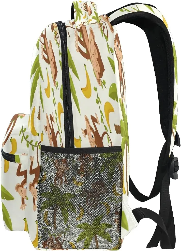 YPPAHHHH Monkey Palm Tree School Bag Backpack College Bookbag,Fruit Banana Laptop Backpacks Computer Bag Travel Hiking Camping Daypack for Women Girls Men Boys Students