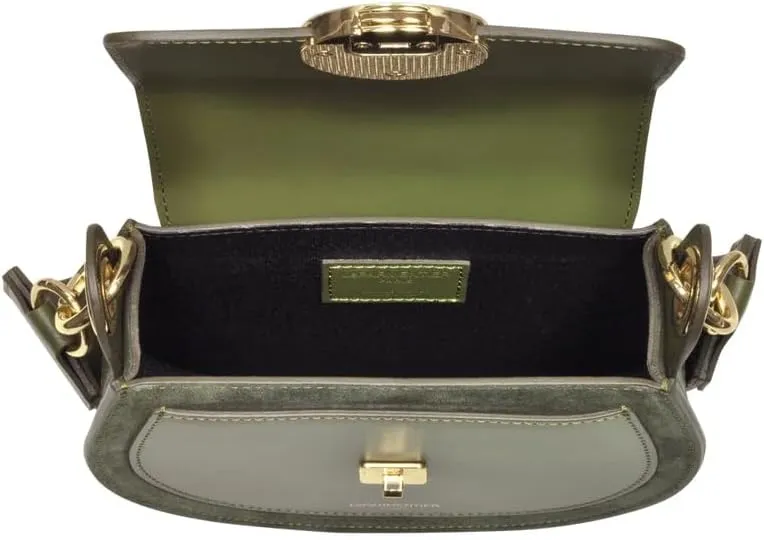 Yucca Shoulder Bag, Suede and Calf Leather, 7.9 x 6.7 x 2.4 inches
