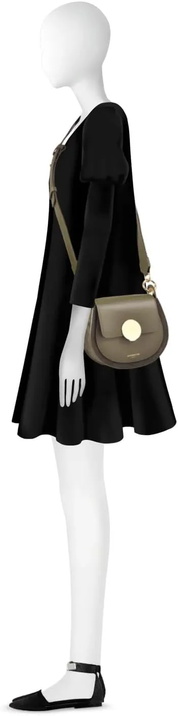 Yucca Shoulder Bag, Suede and Calf Leather, 7.9 x 6.7 x 2.4 inches