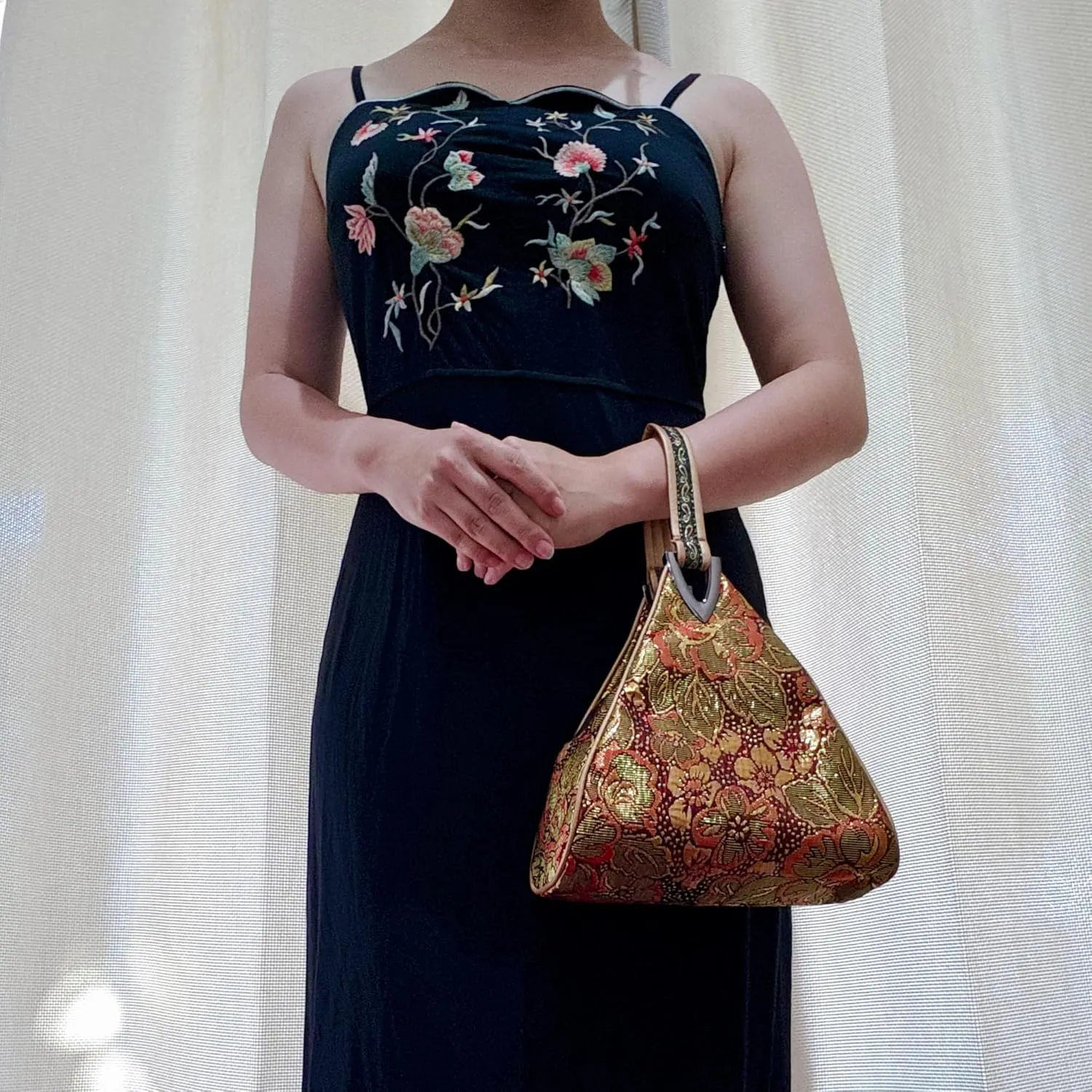 Yunjin Cloud Brocade Silk Pyramid Handbag for Women, Lightweight Handbag, Cute Trendy Zipper Tote Bag for Summer Vacation
