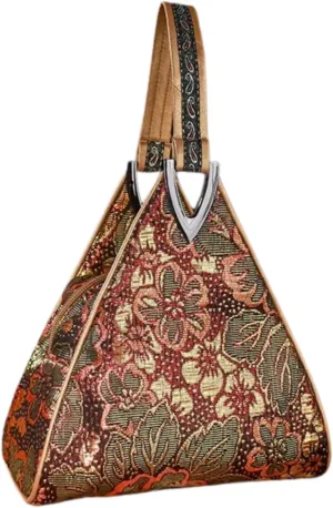 Yunjin Cloud Brocade Silk Pyramid Handbag for Women, Lightweight Handbag, Cute Trendy Zipper Tote Bag for Summer Vacation