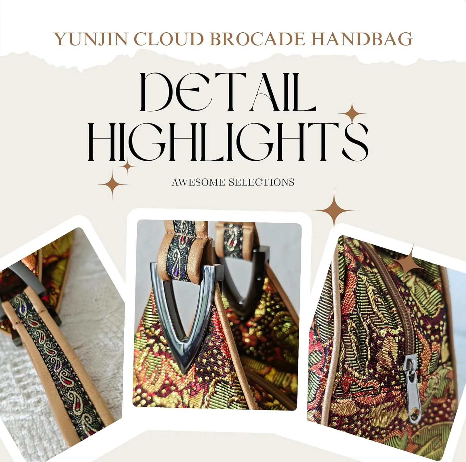 Yunjin Cloud Brocade Silk Pyramid Handbag for Women, Lightweight Handbag, Cute Trendy Zipper Tote Bag for Summer Vacation