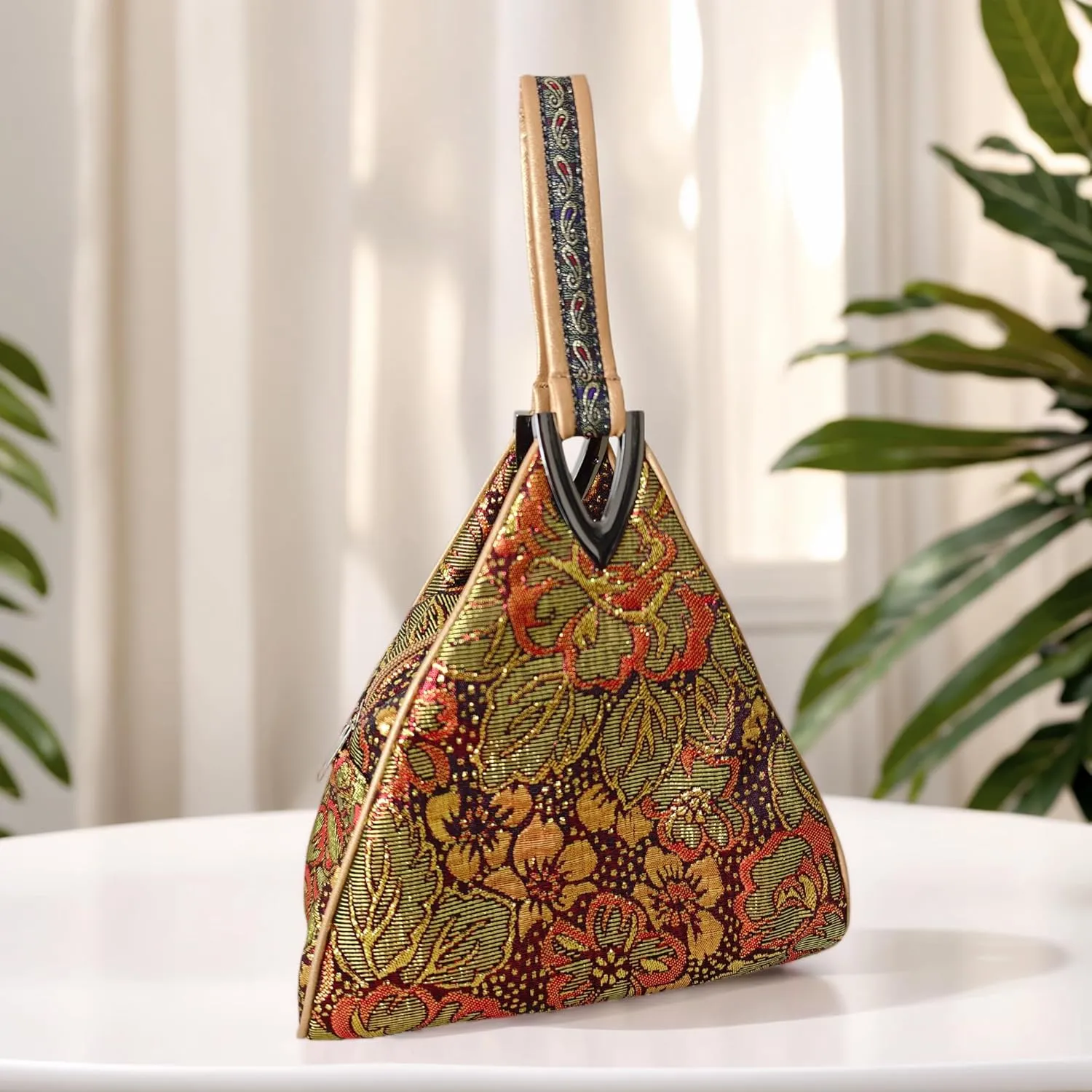 Yunjin Cloud Brocade Silk Pyramid Handbag for Women, Lightweight Handbag, Cute Trendy Zipper Tote Bag for Summer Vacation